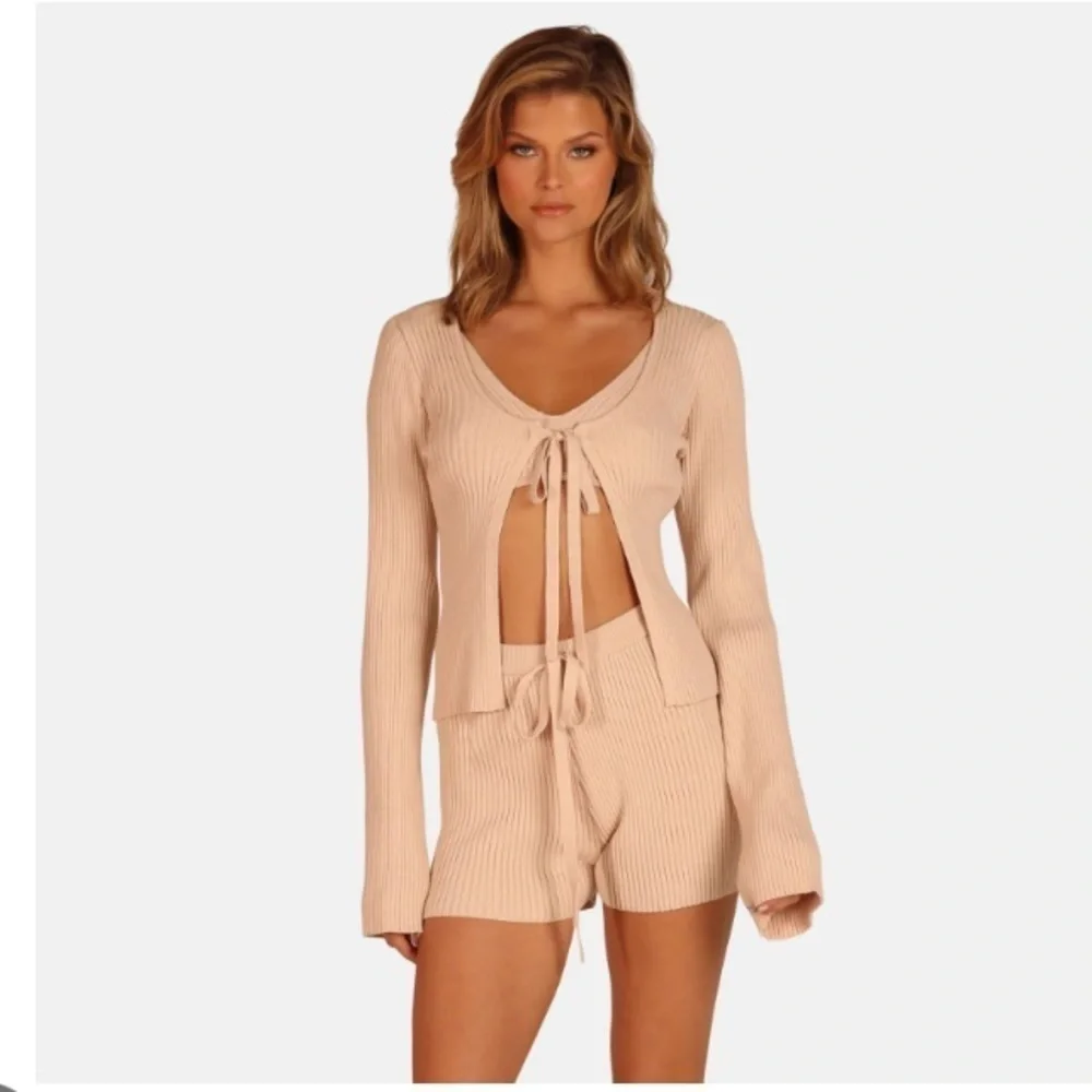 NWT OW Intimates Set Cardigan Shorts Ribbed in Light Beige